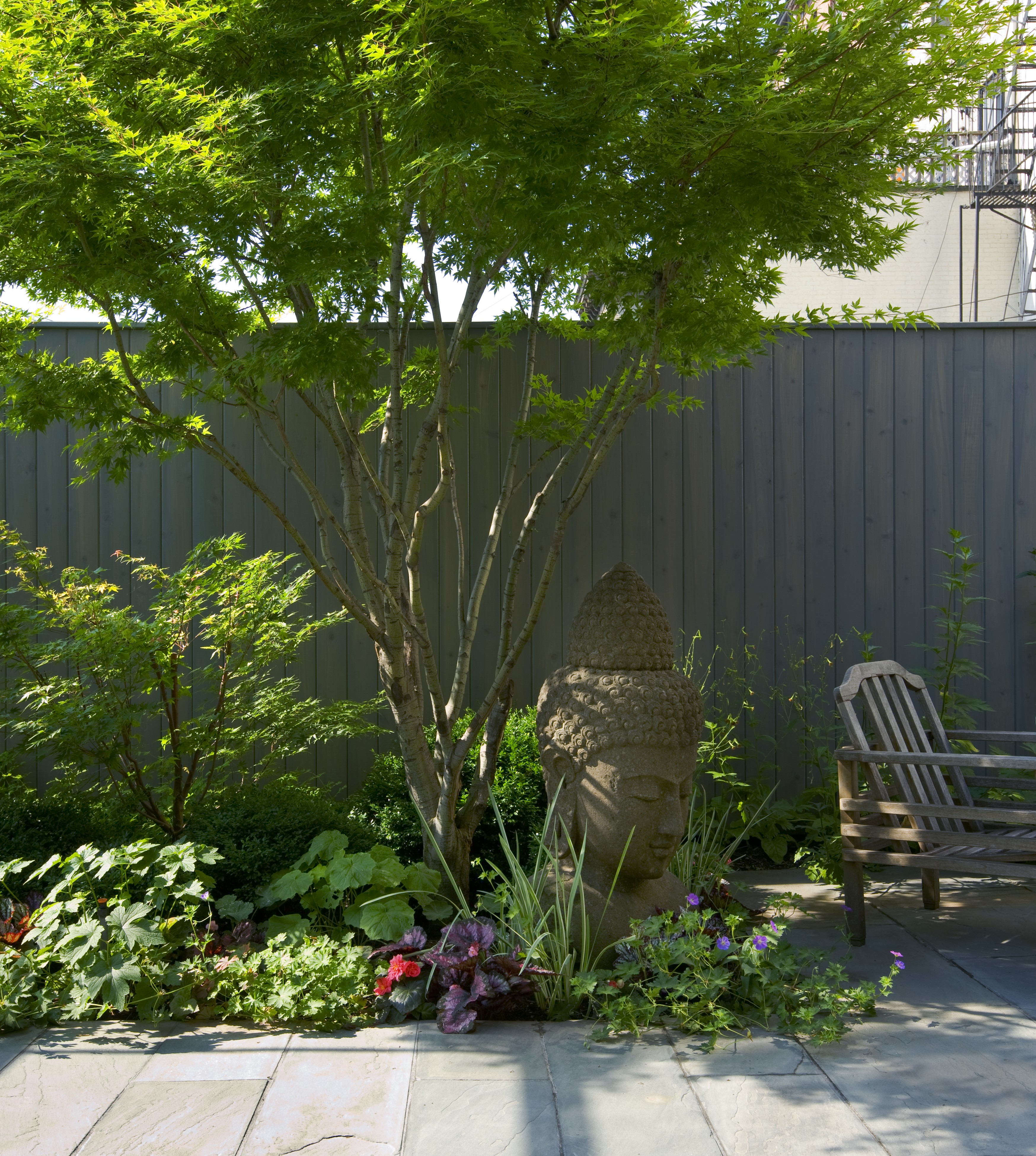SHADY CORNER BUDDHA HEAD WITH CHAIR