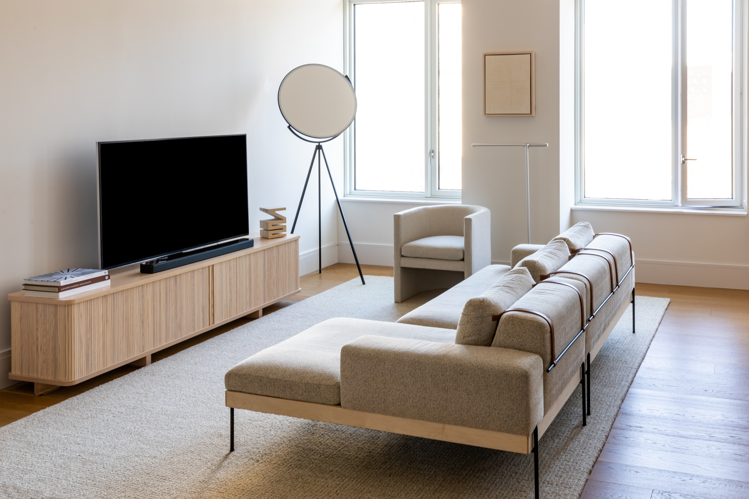 a brooklyn heights living room in shades of cream and white