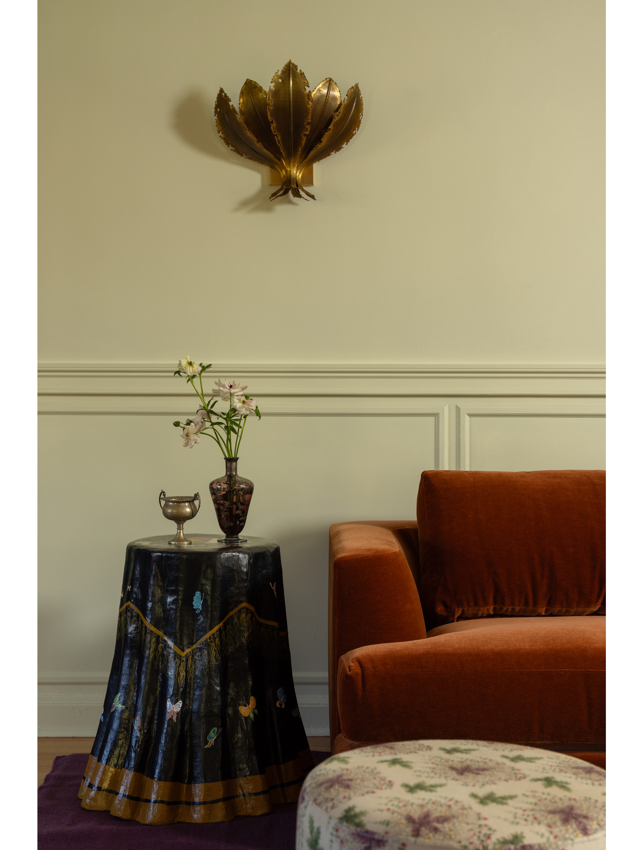 detail of sofa and sidetable
