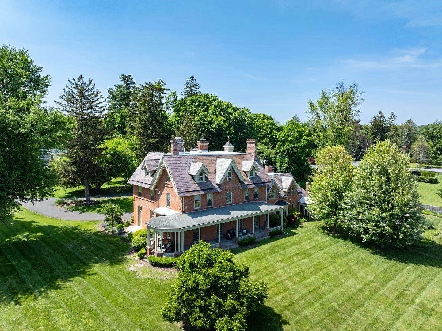 aerial view of the house showing the large lawn