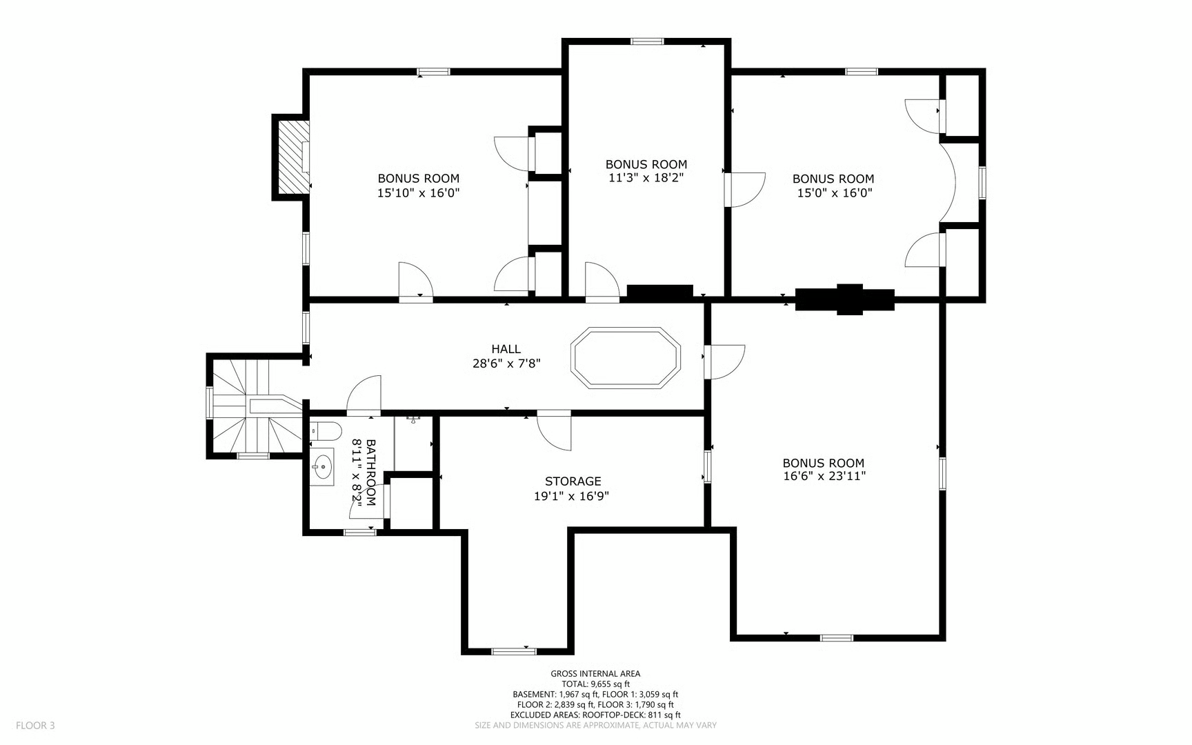 top floor showing a full bath, storage and bedroom or bonus room space