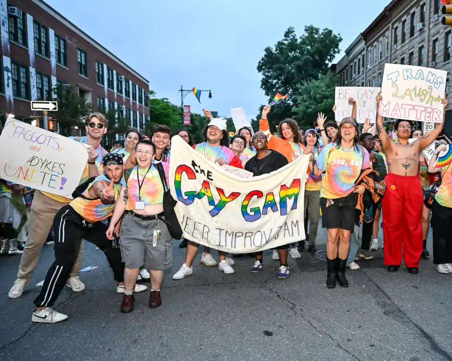 Queer improv group The Gay Gam performed during the Brooklyn Pride festival on Fifth Avenue.