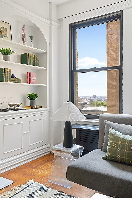 detail of built-in bookcase in living room