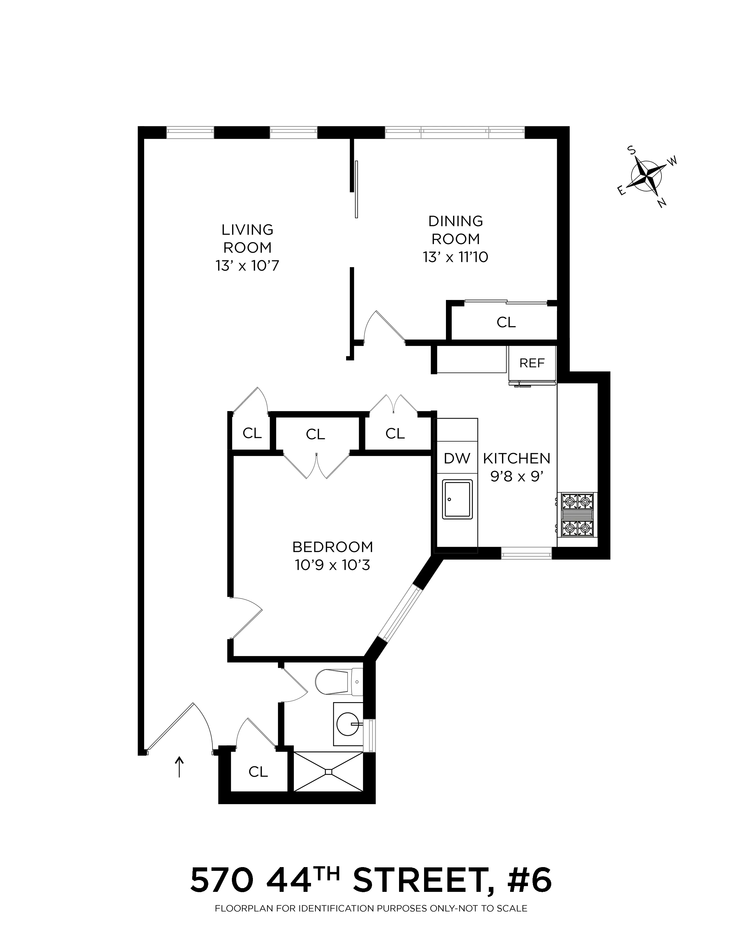 floorplan showing flexible dining room/bedroom and one full bath