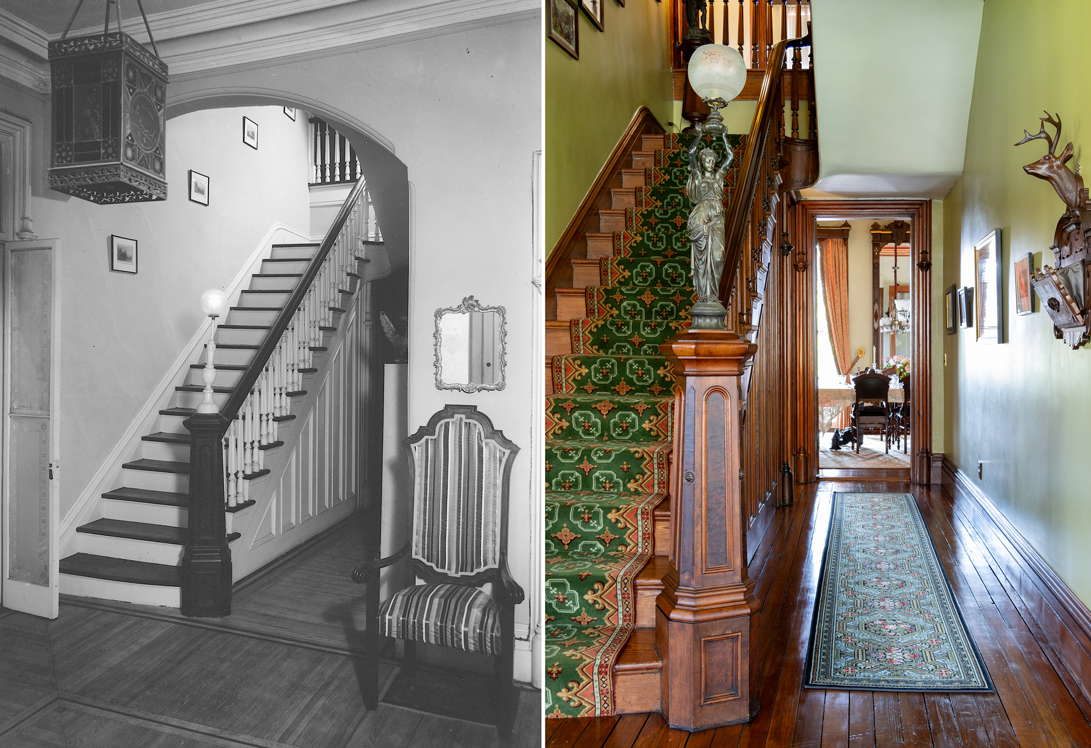 before and after views of the entry hall