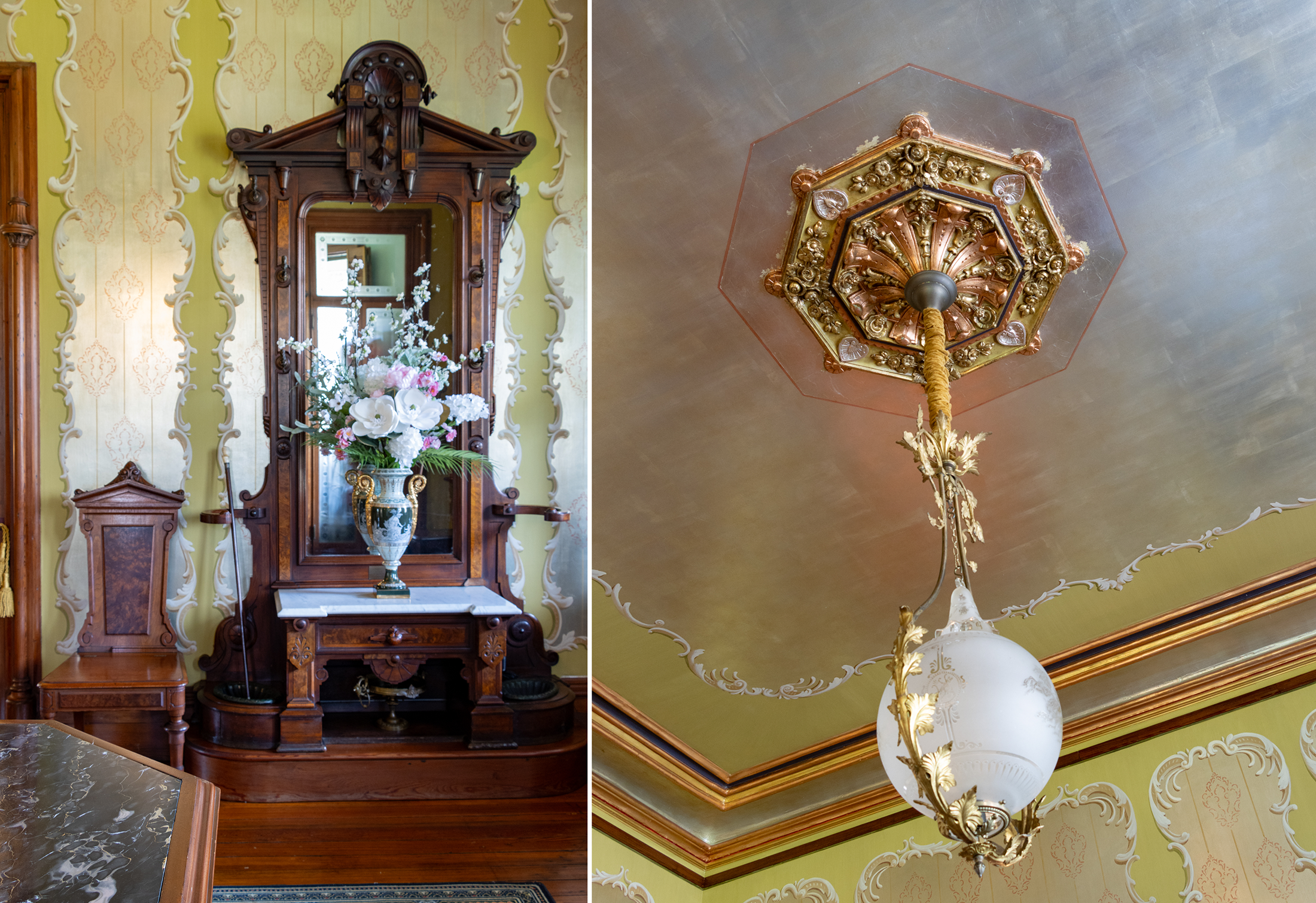 entry hall with decorative painting on the walls and ceilings