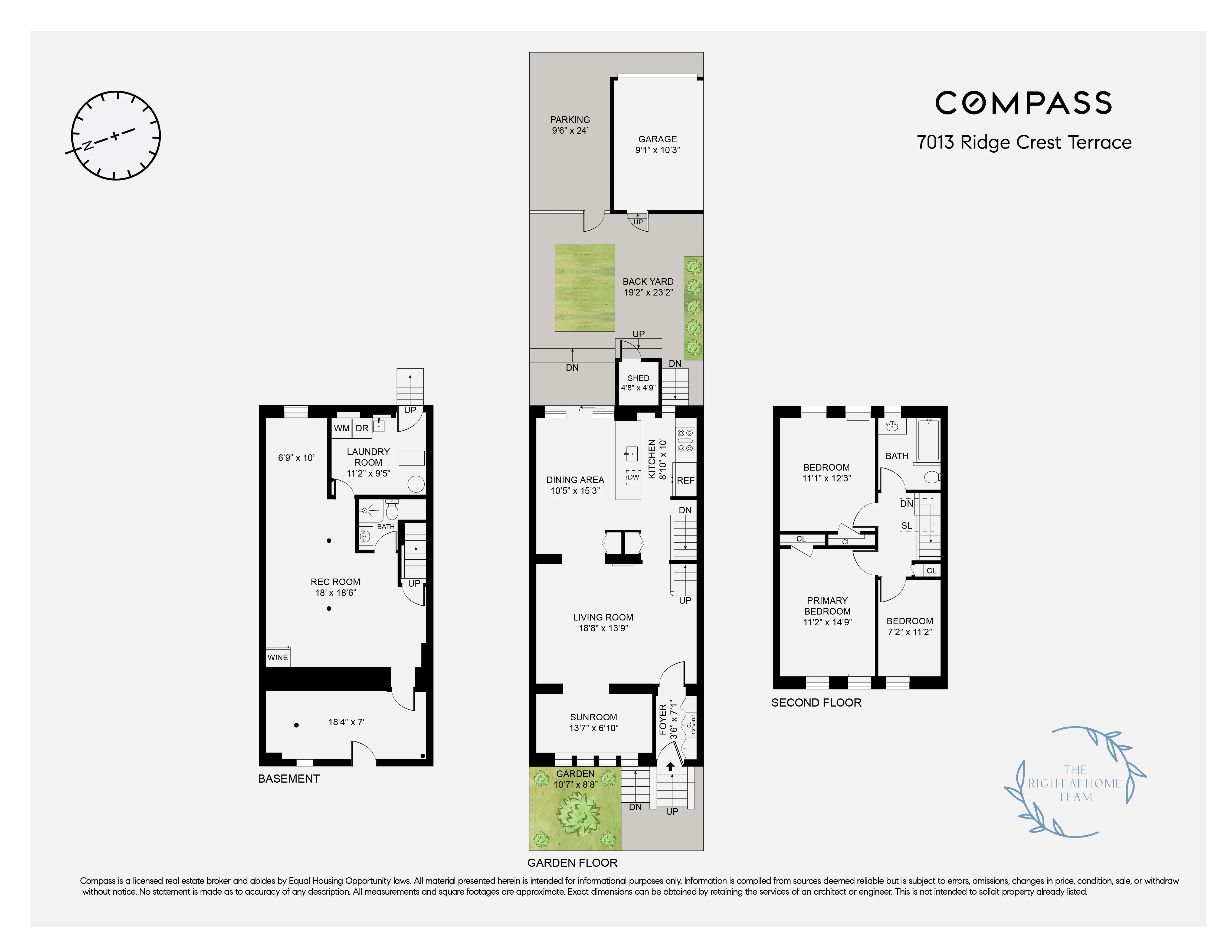 floor plan showing two floors of living space plus a basement and a garage