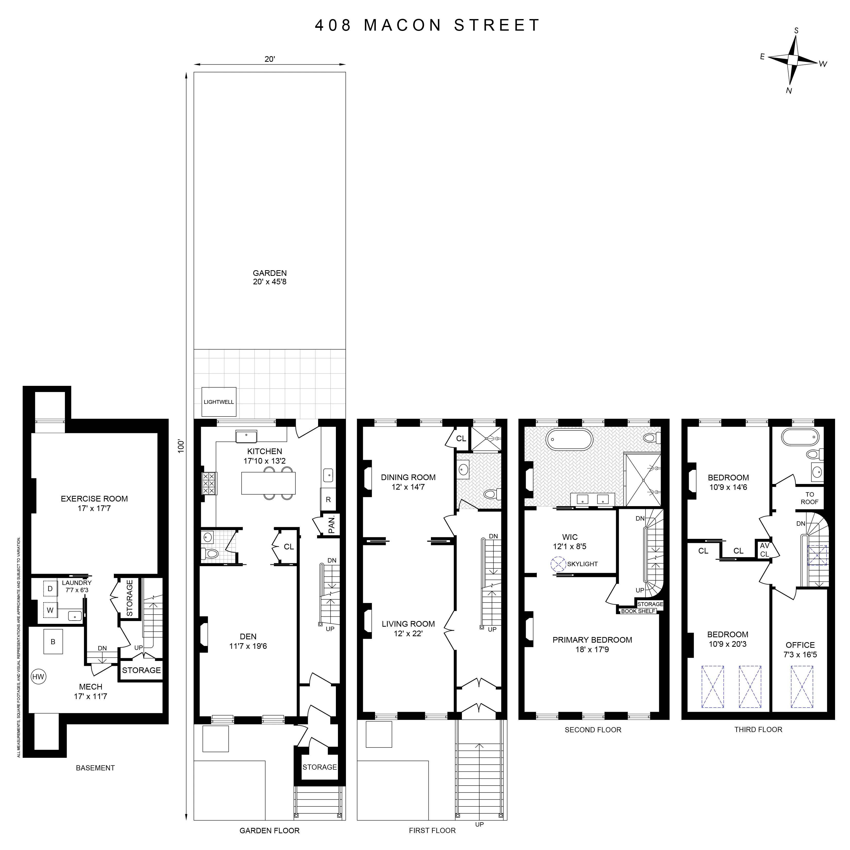 floor plan showing kitchen on garden level, a full floor bedroom suite on the second floor