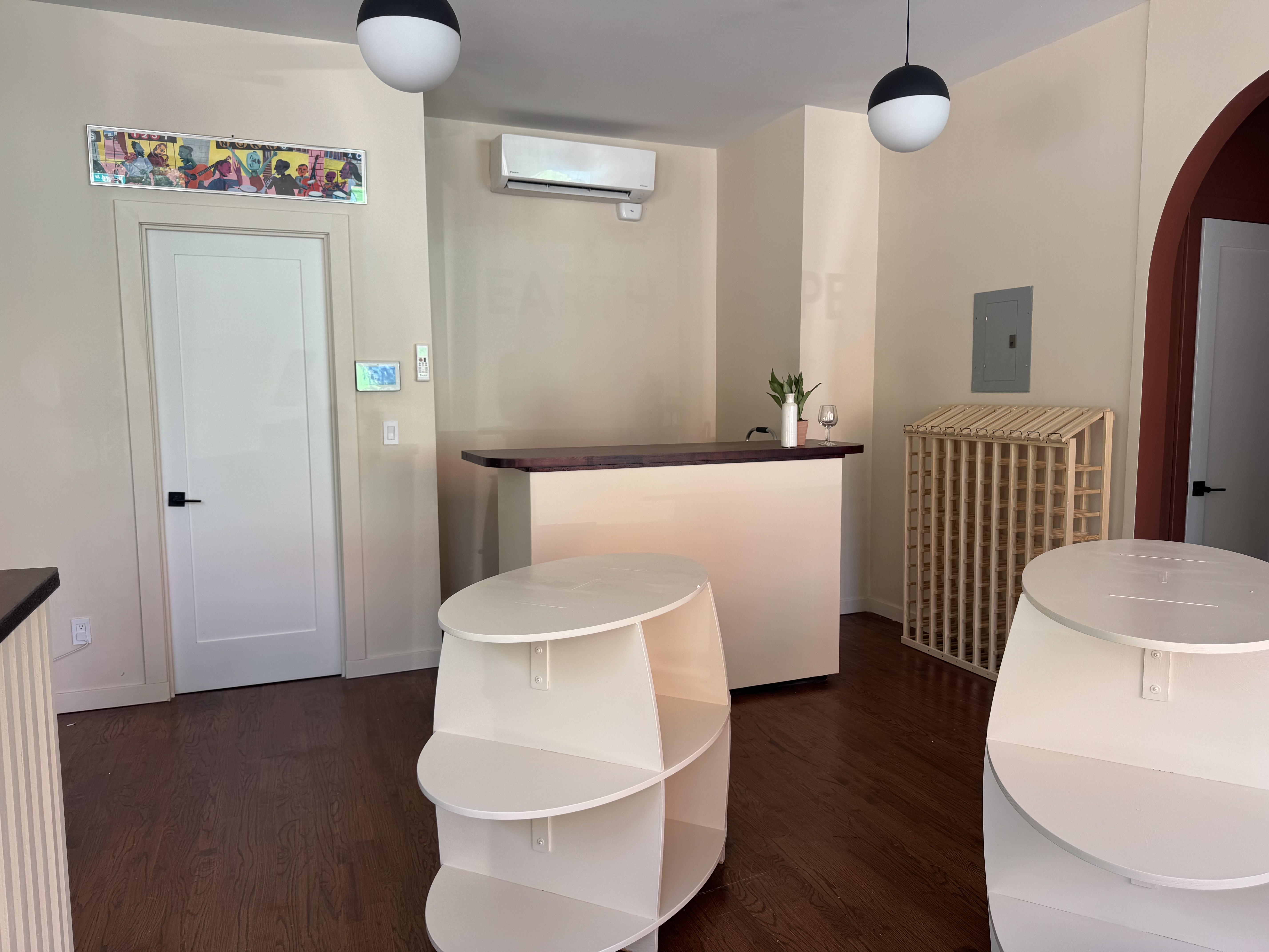 interior with empty display racks and tables