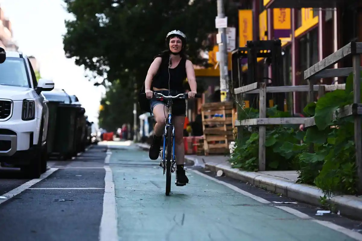 person riding a bike in a bike lane