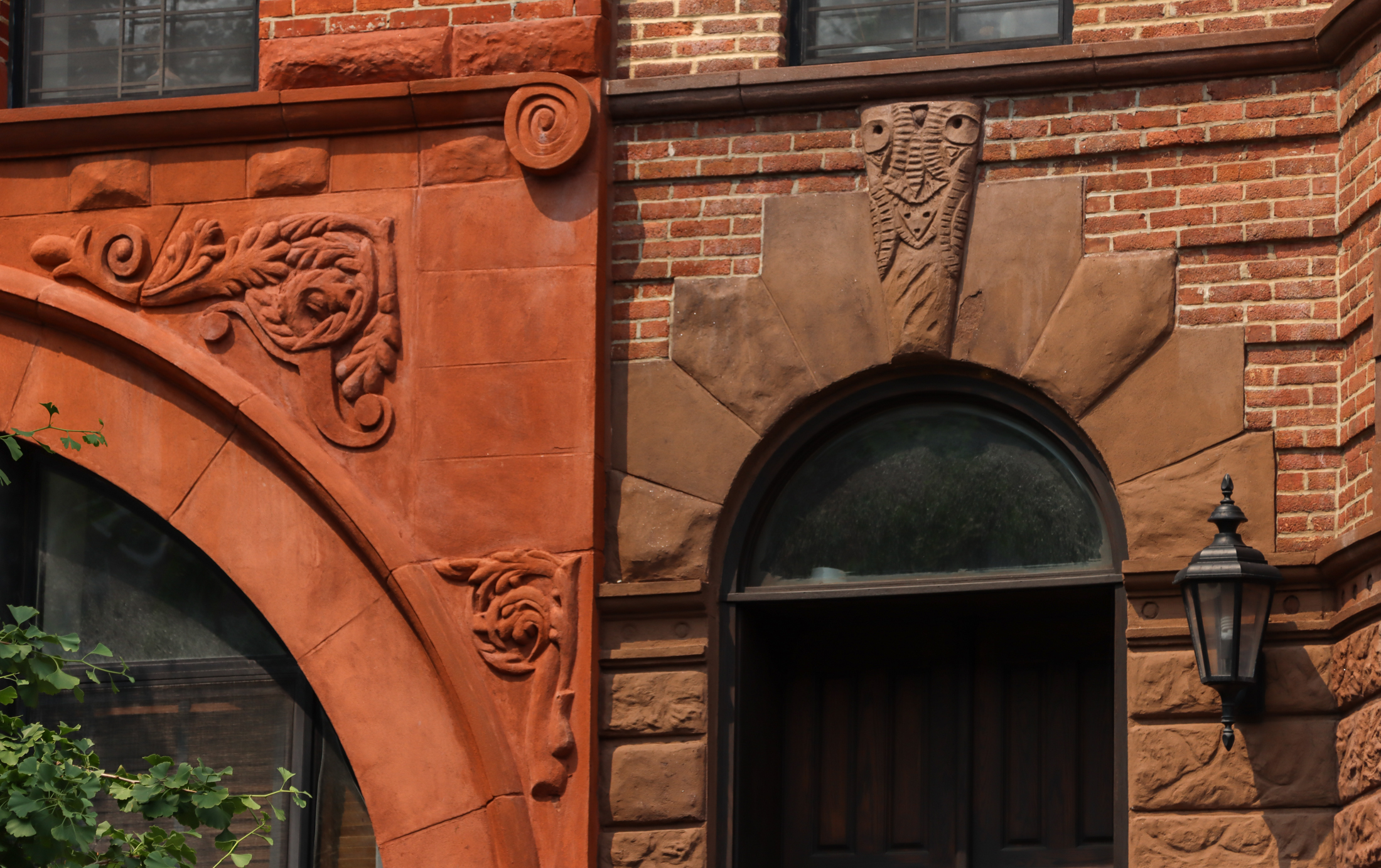 ornamental details on a brownstone building