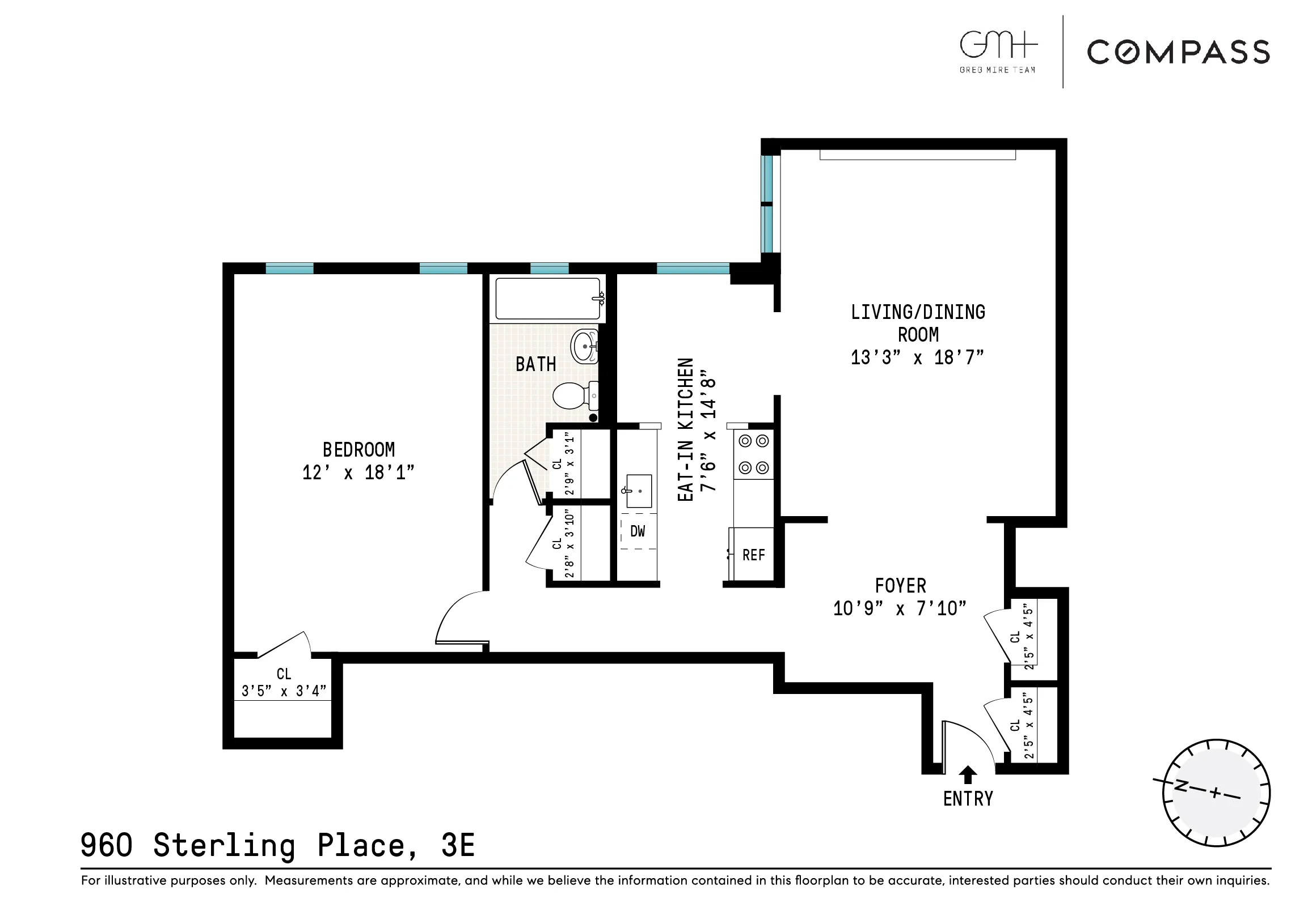 floorplan showing living room on one end of the apartment and a bedroom on the other