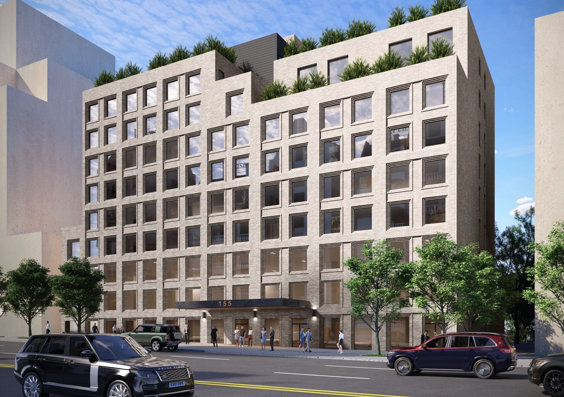 fort greene - rendering of a pale brick, multi-story apartment building