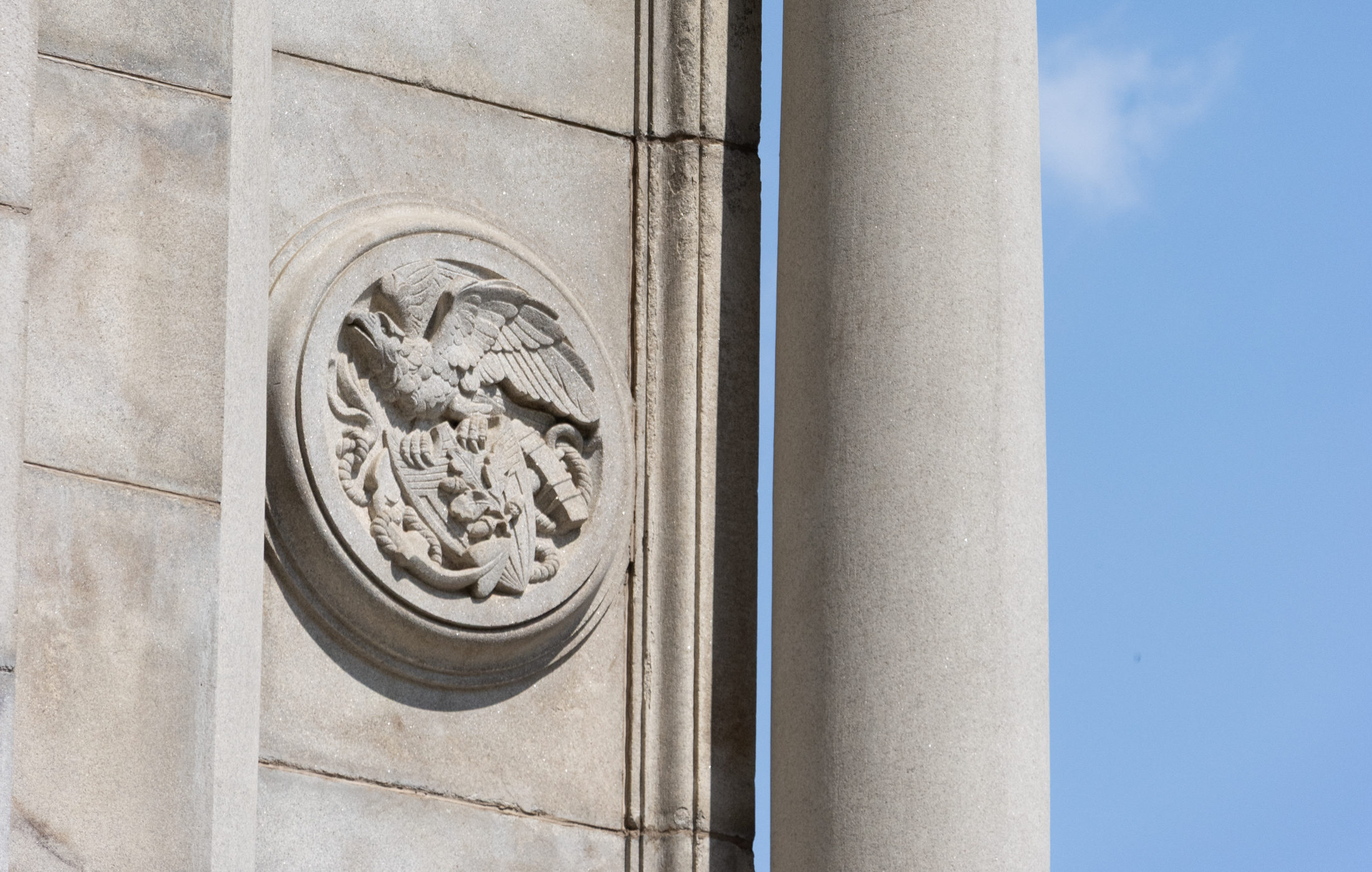 a medallion detail on the arch