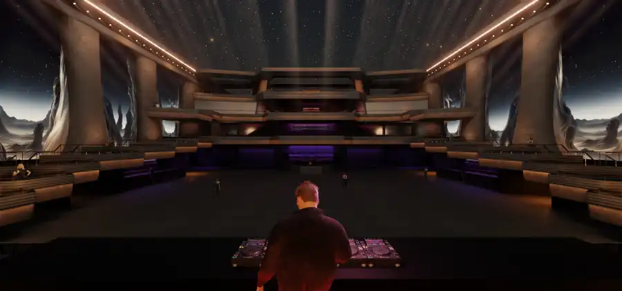 dark rendering showing balconies facing a stage
