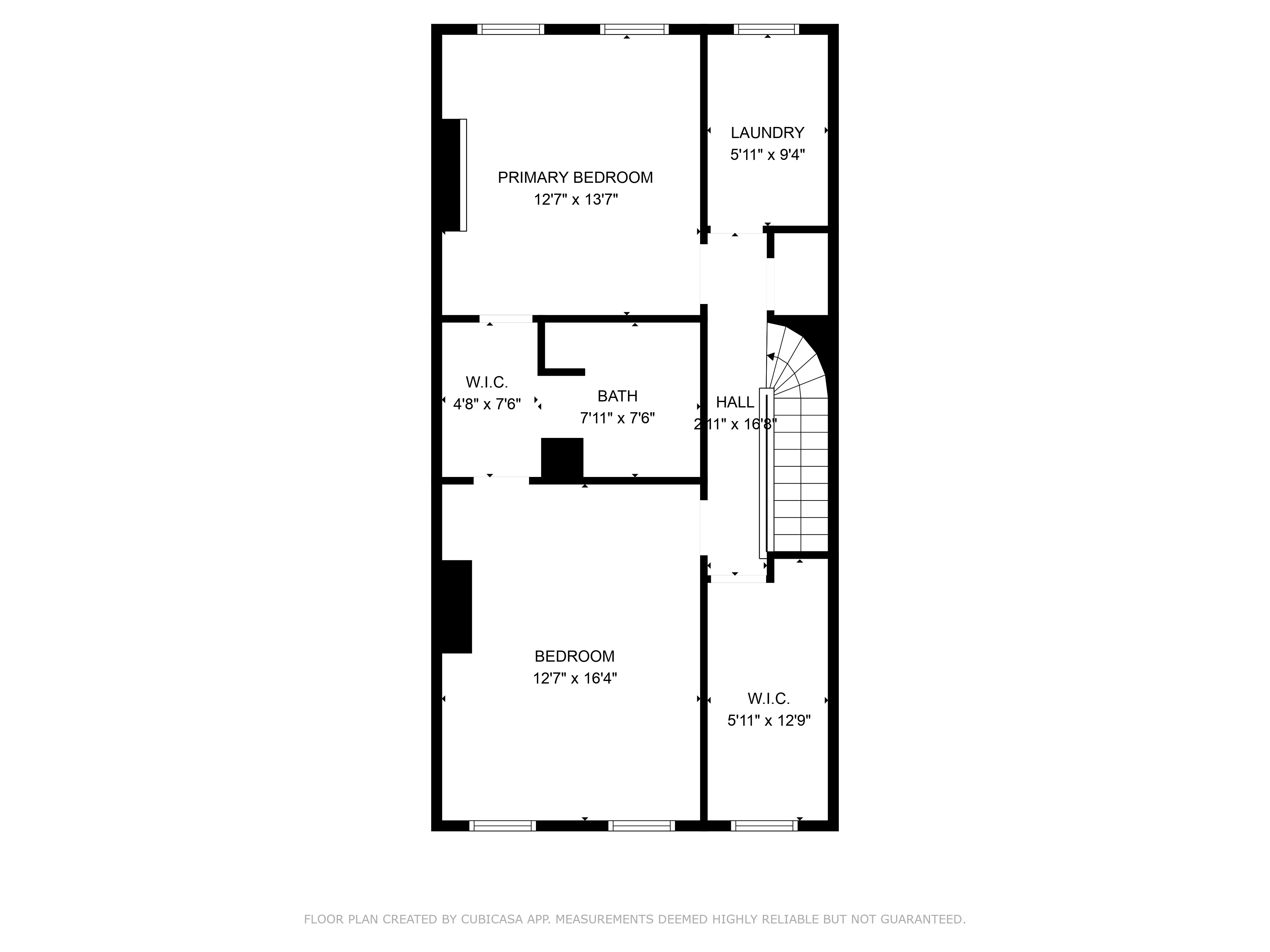 floorplan of top floor with two bedrooms, a full bath and a laundry room