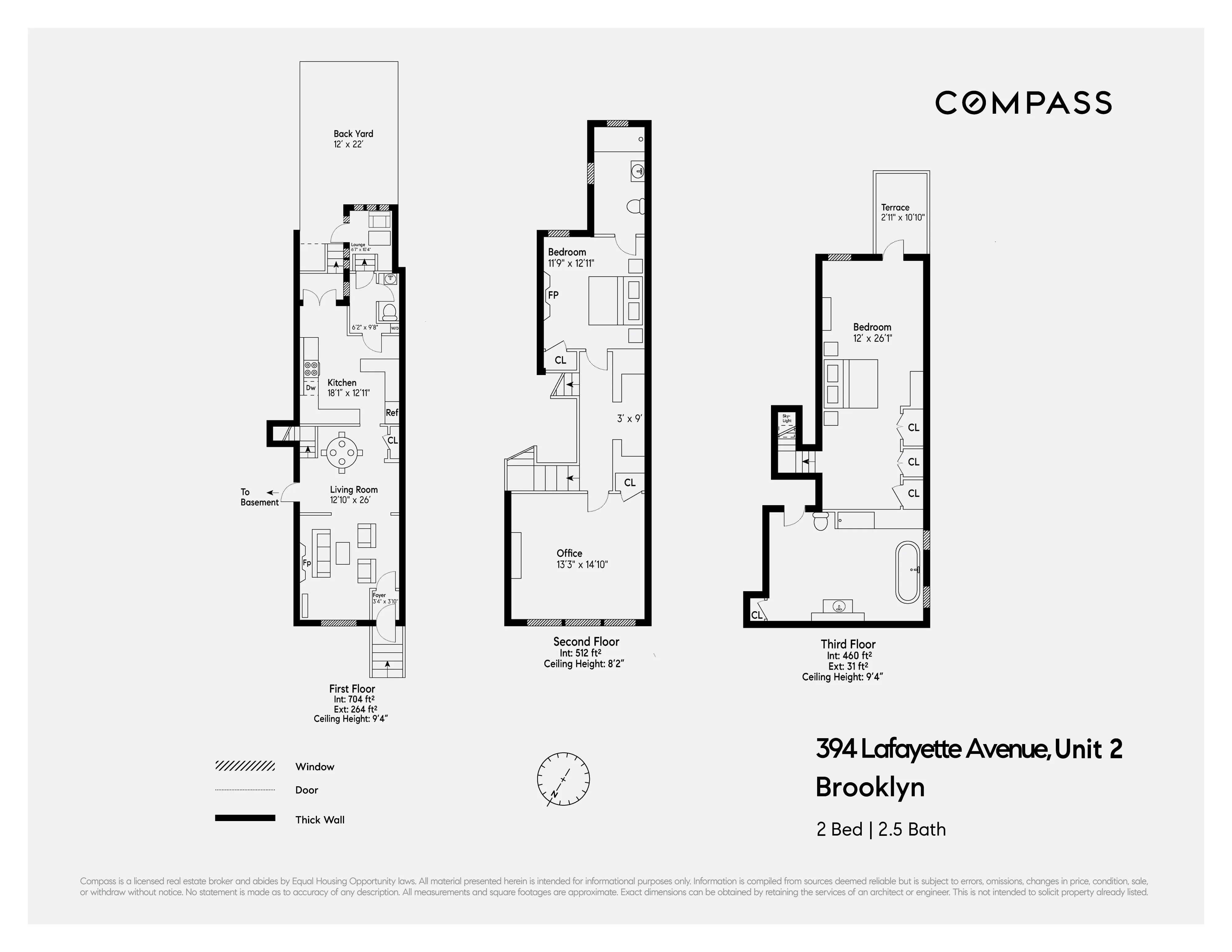 floor plan showing three floors of living space with living and kitchen on the main level