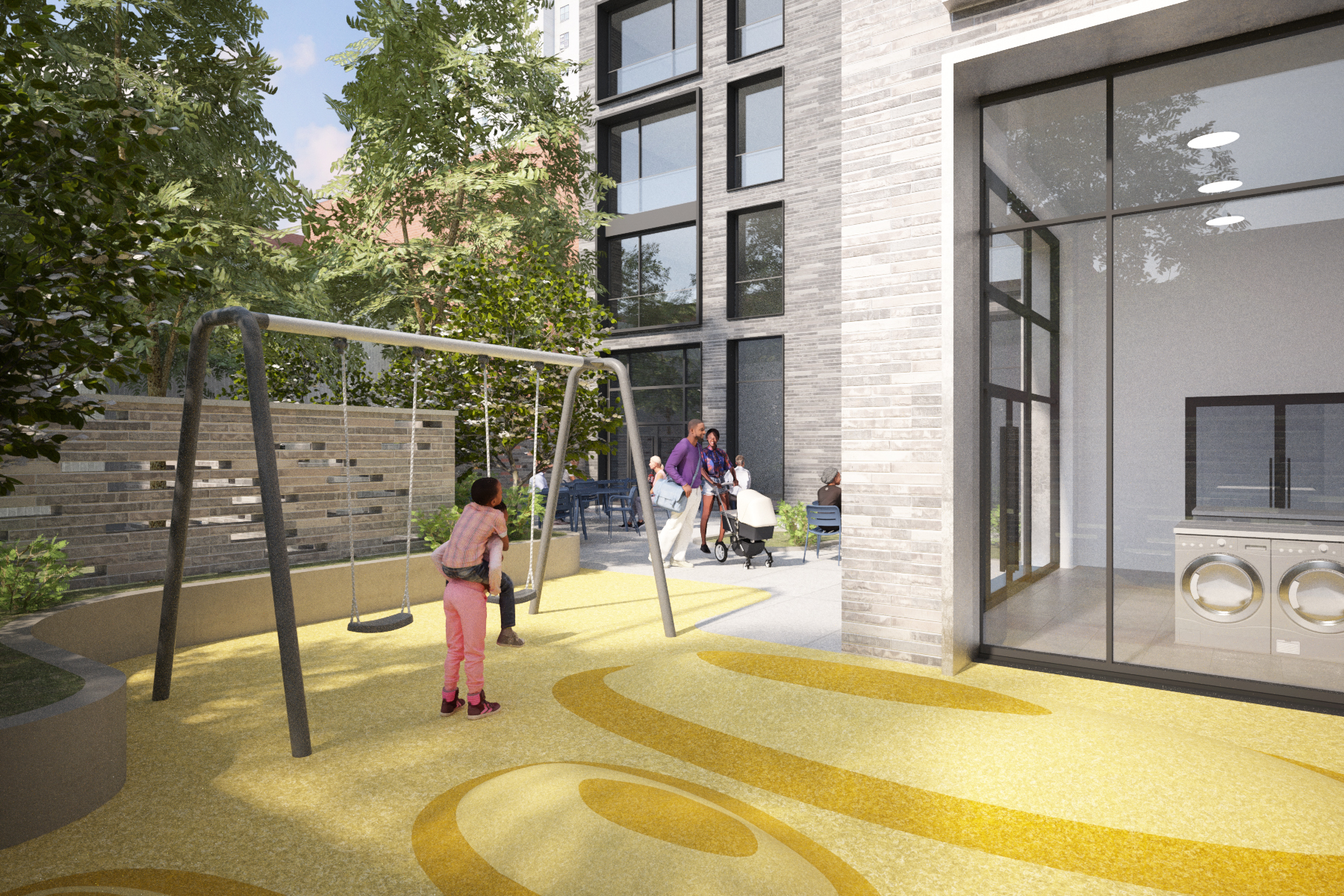 rendering of a playground with swings