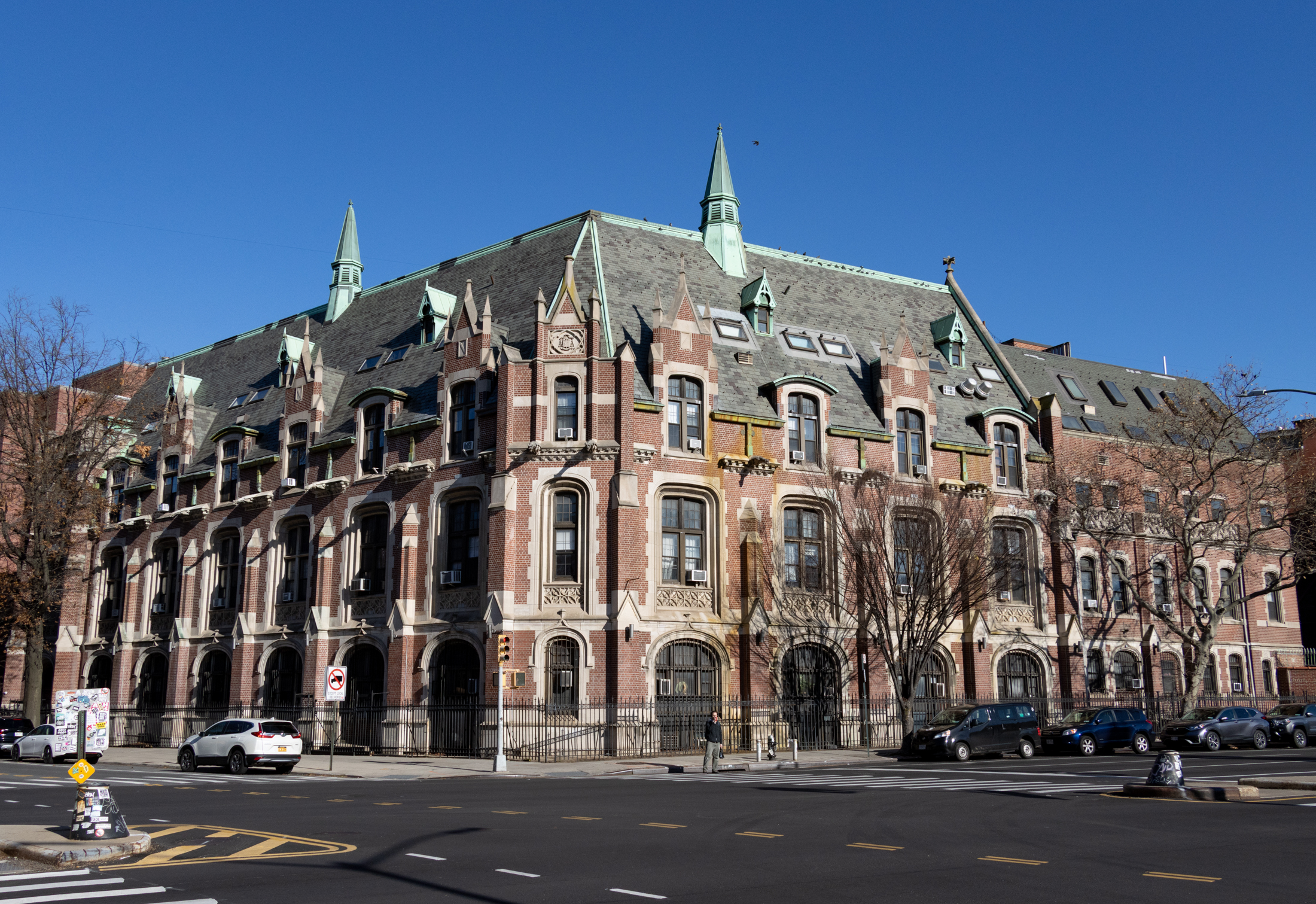 a large gothic building on a corner