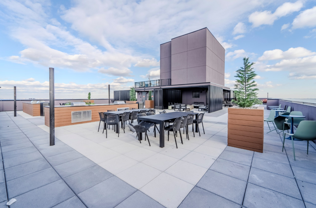 roof deck with tables and seating
