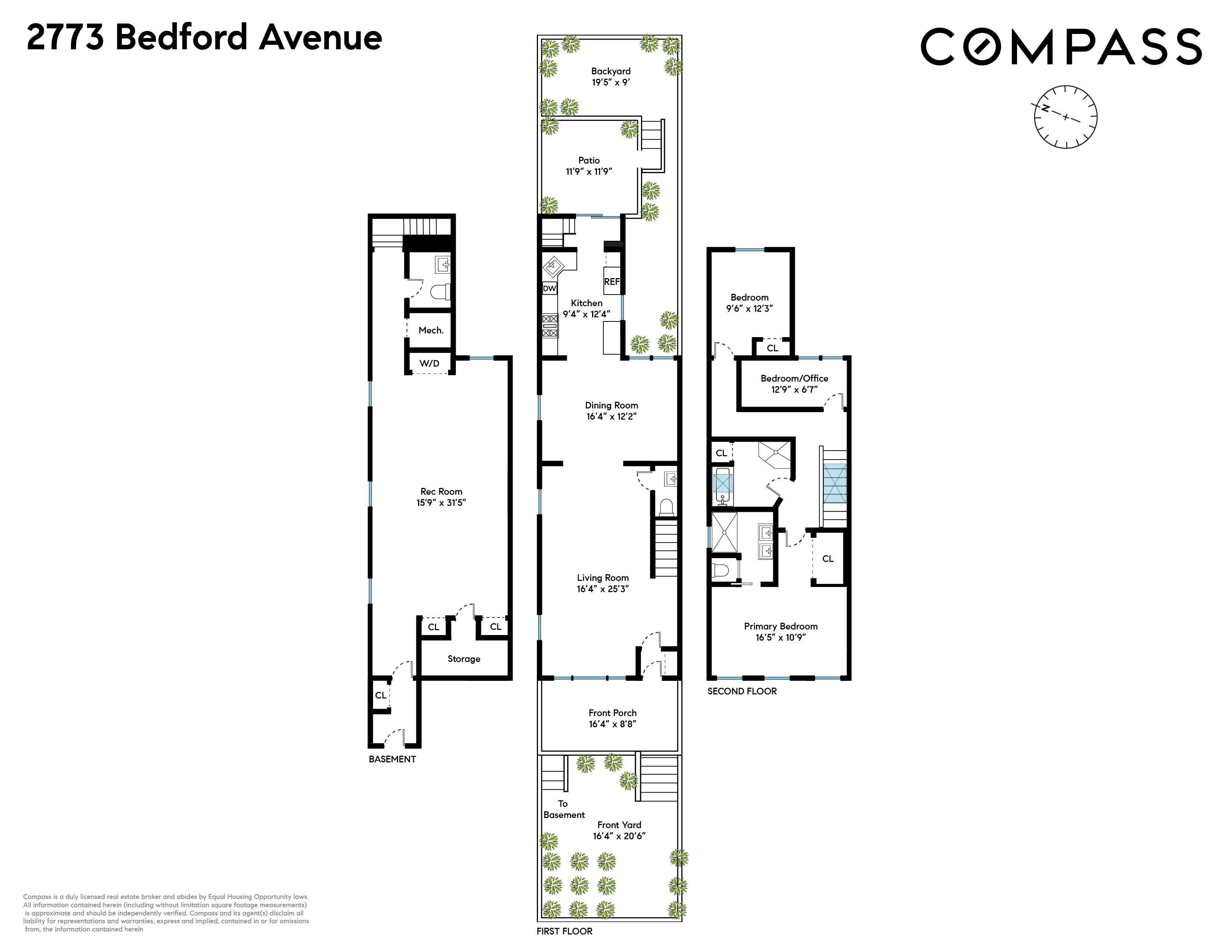 floorplan showing two floors of living space plus a basement with laundry and half bath