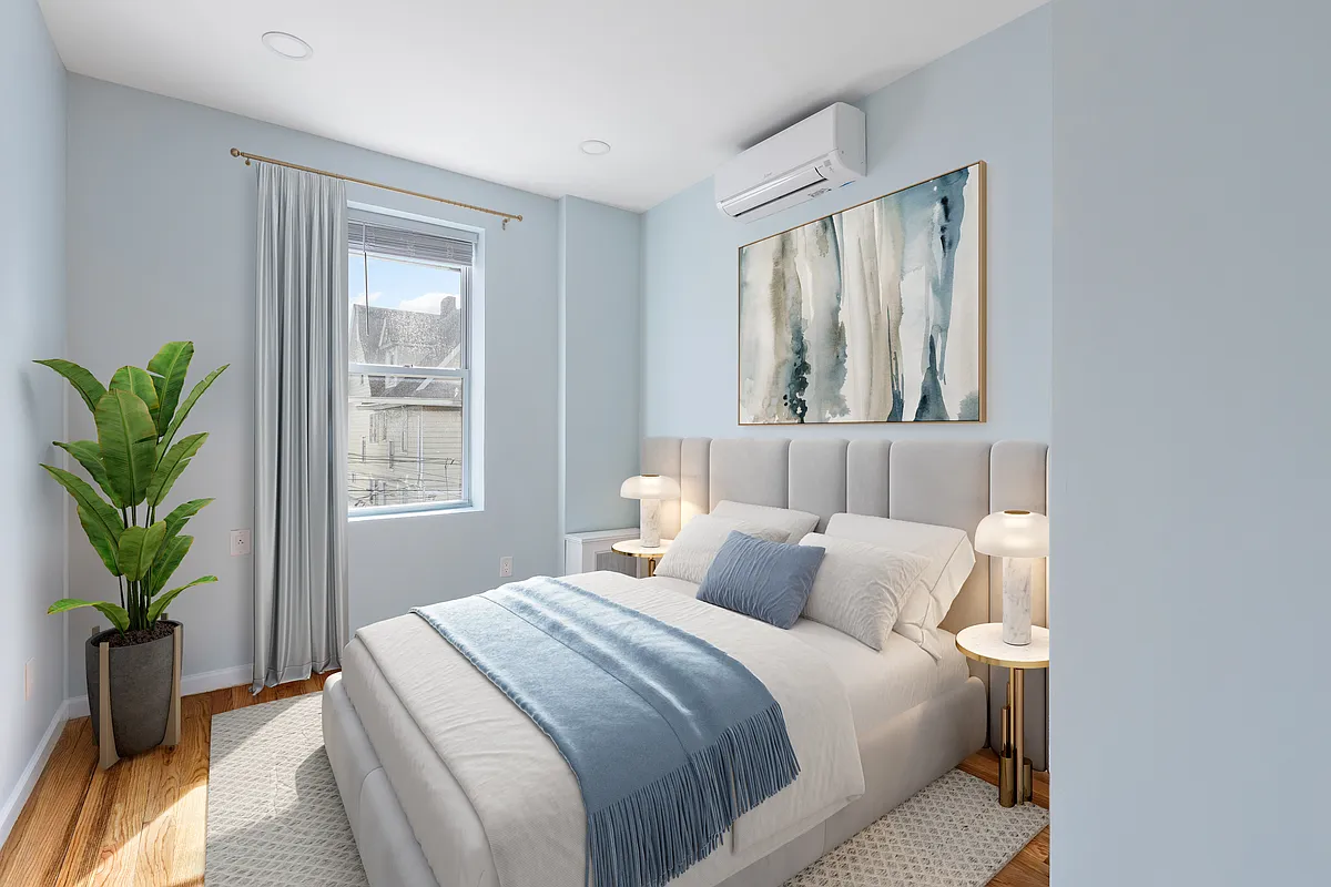 virtually staged bedroom with blue walls
