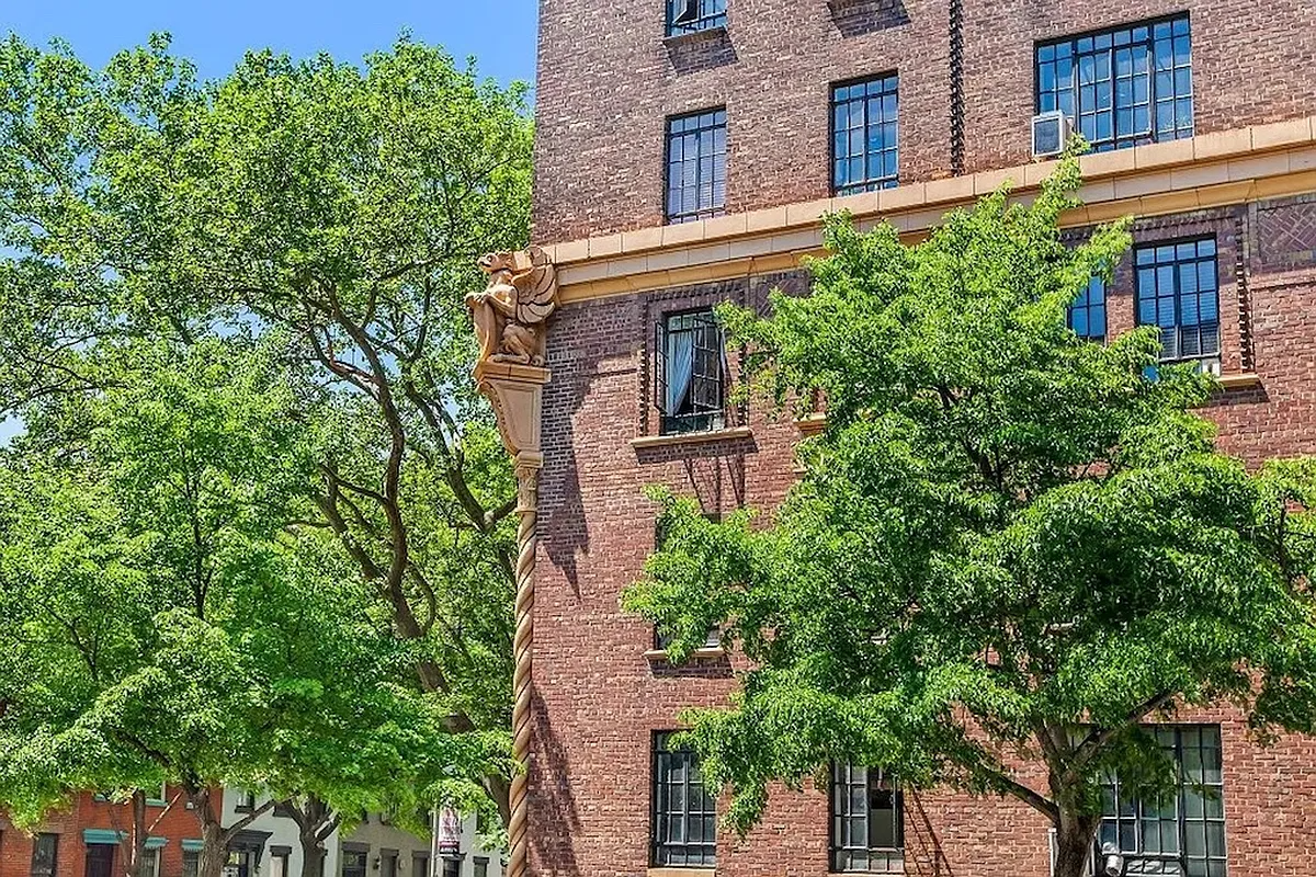 detail showing a griffin on the building