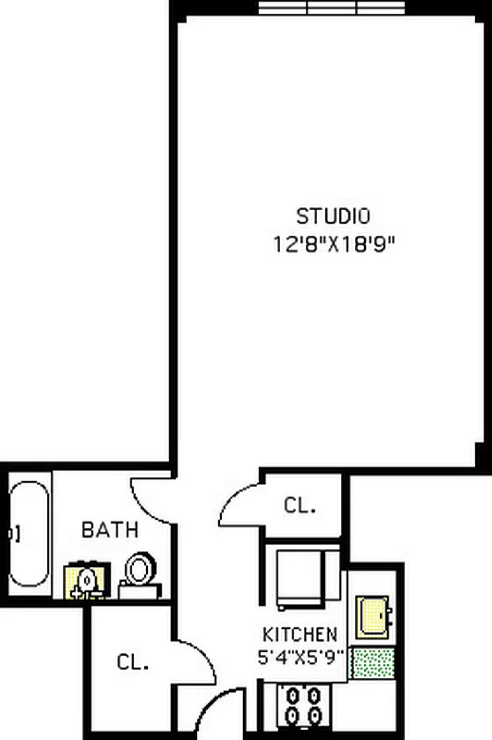 floorplan showing a studio with two closets