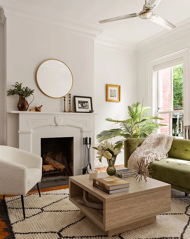parlor with a mantel painted white