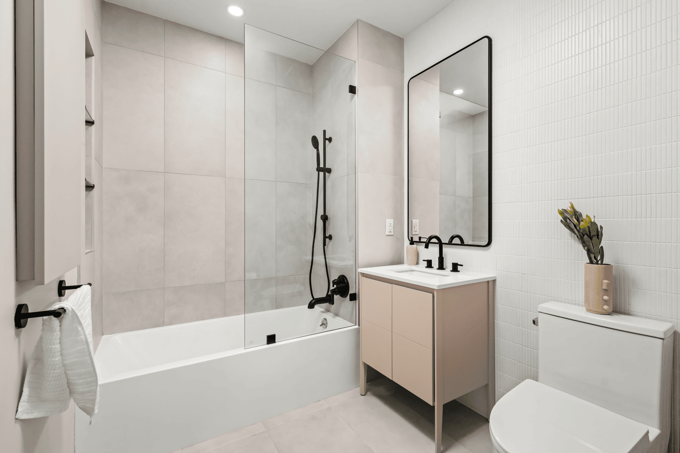 rendering of a bathroom with white fixtures