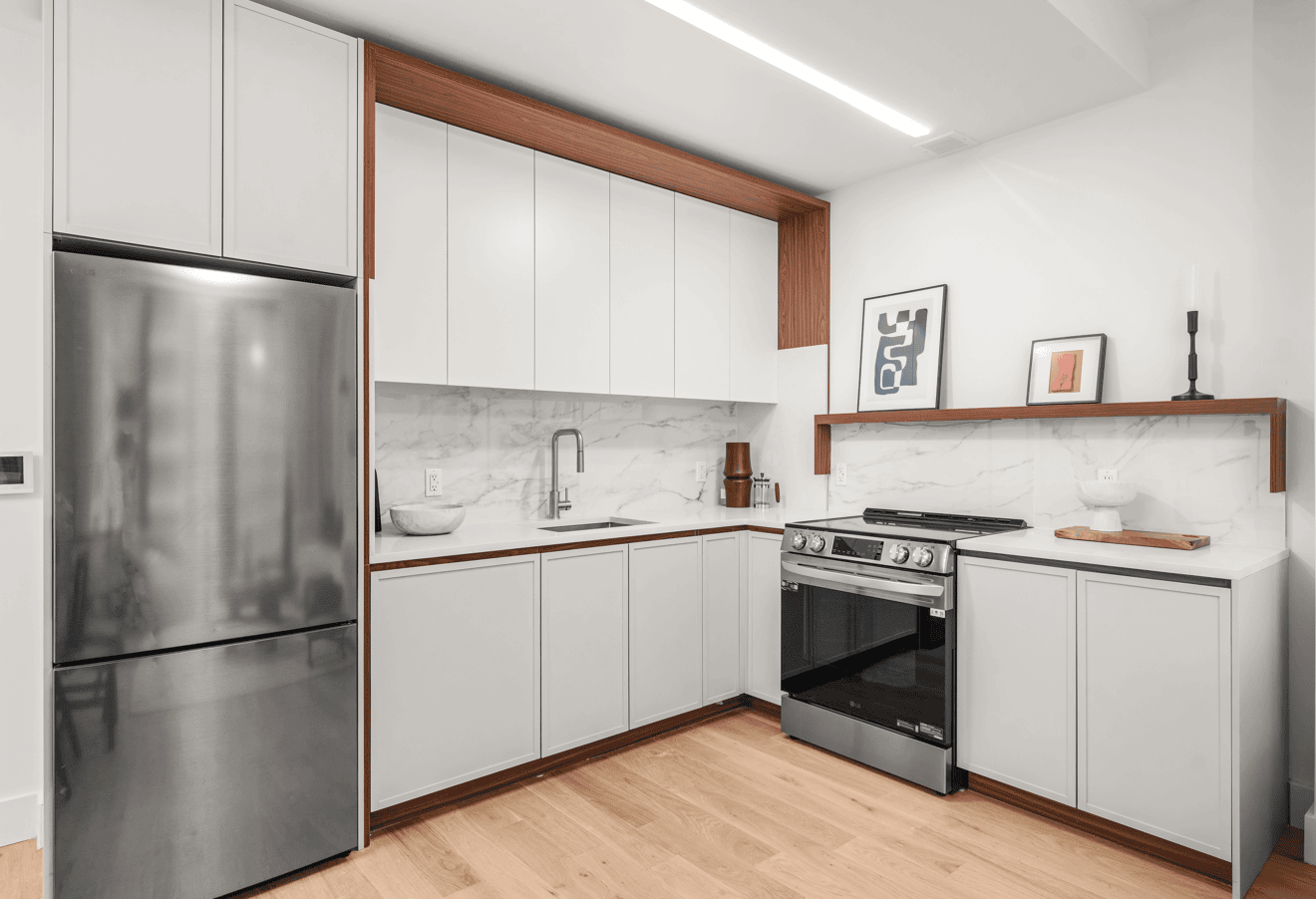 kitchen with white cabinets