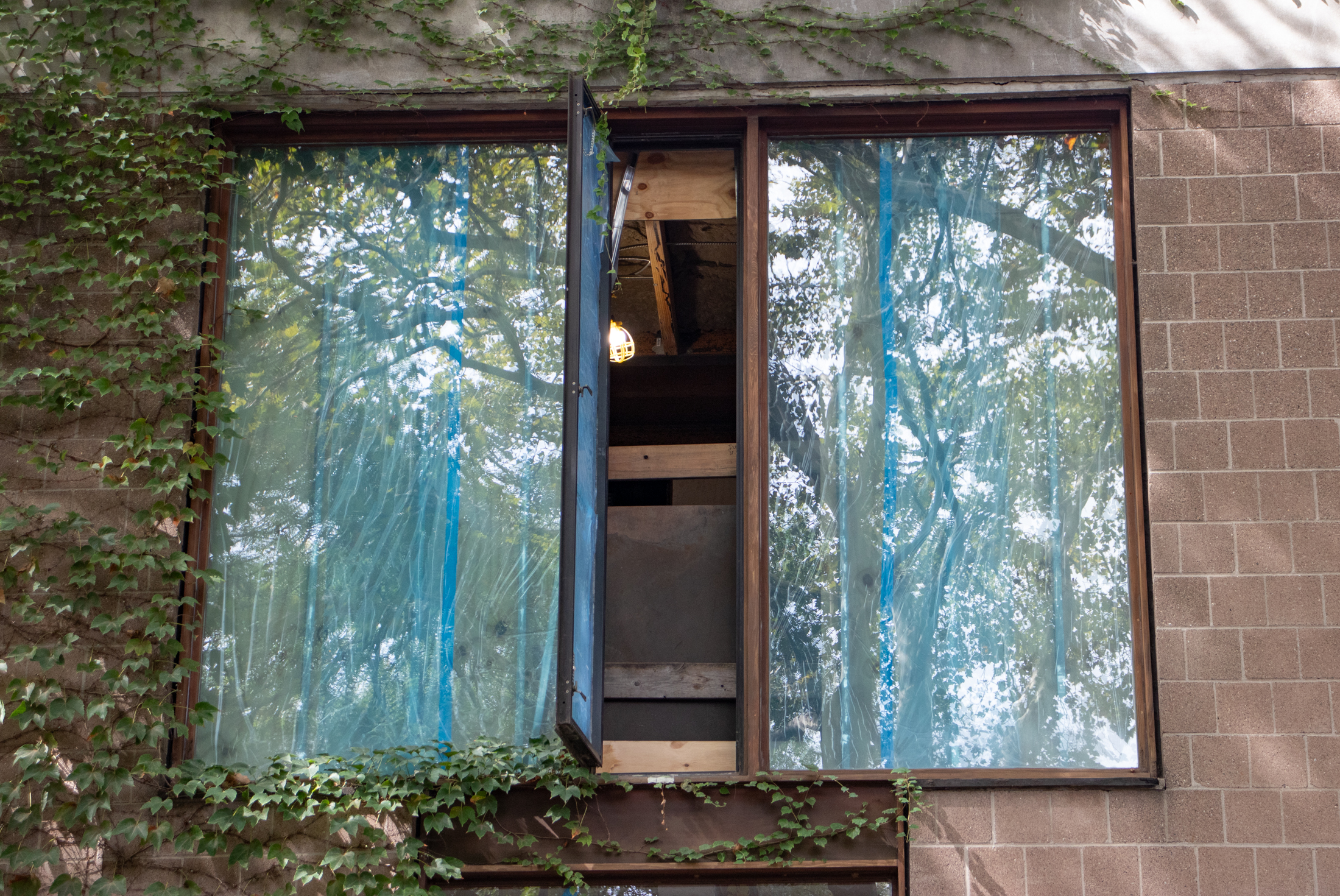 view into window showing framing
