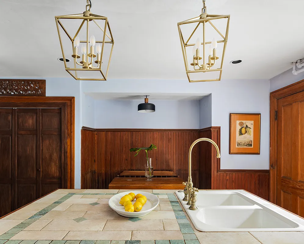 kitchen with tile topped island