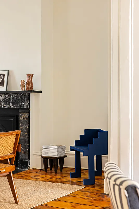 detail of parlor showing wood floor