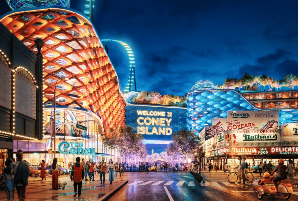 brightly colored rendering of coney island
