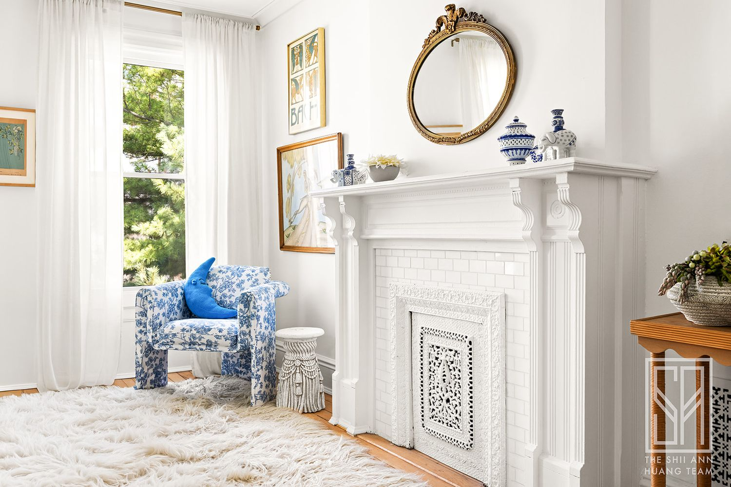 mantel painted white and with white tile surround