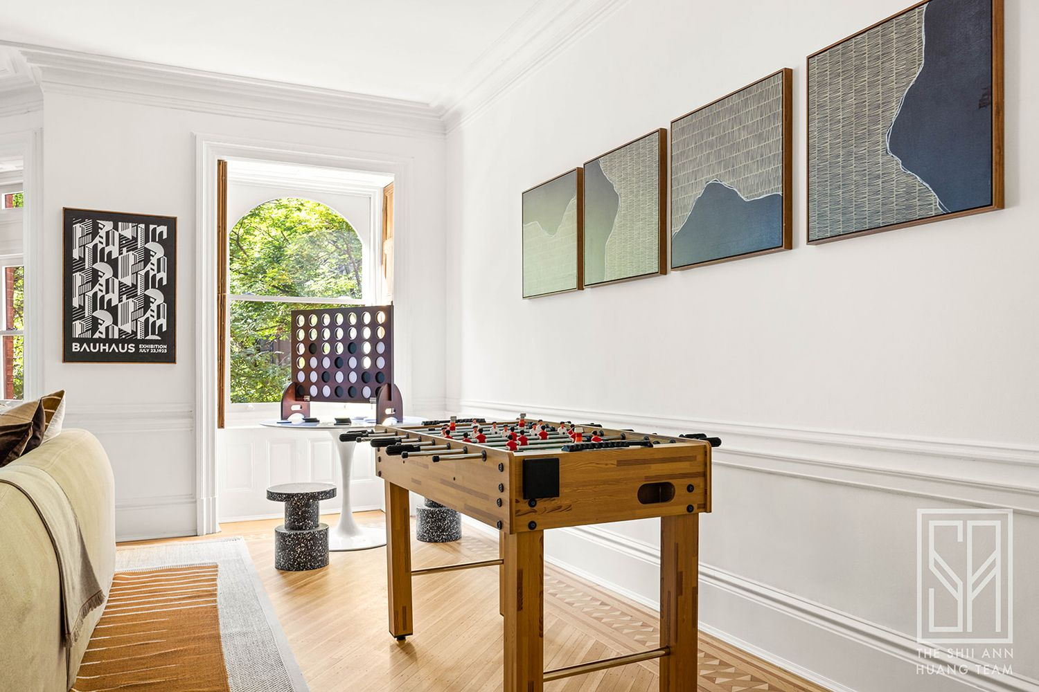 bedroom used as a family room with games