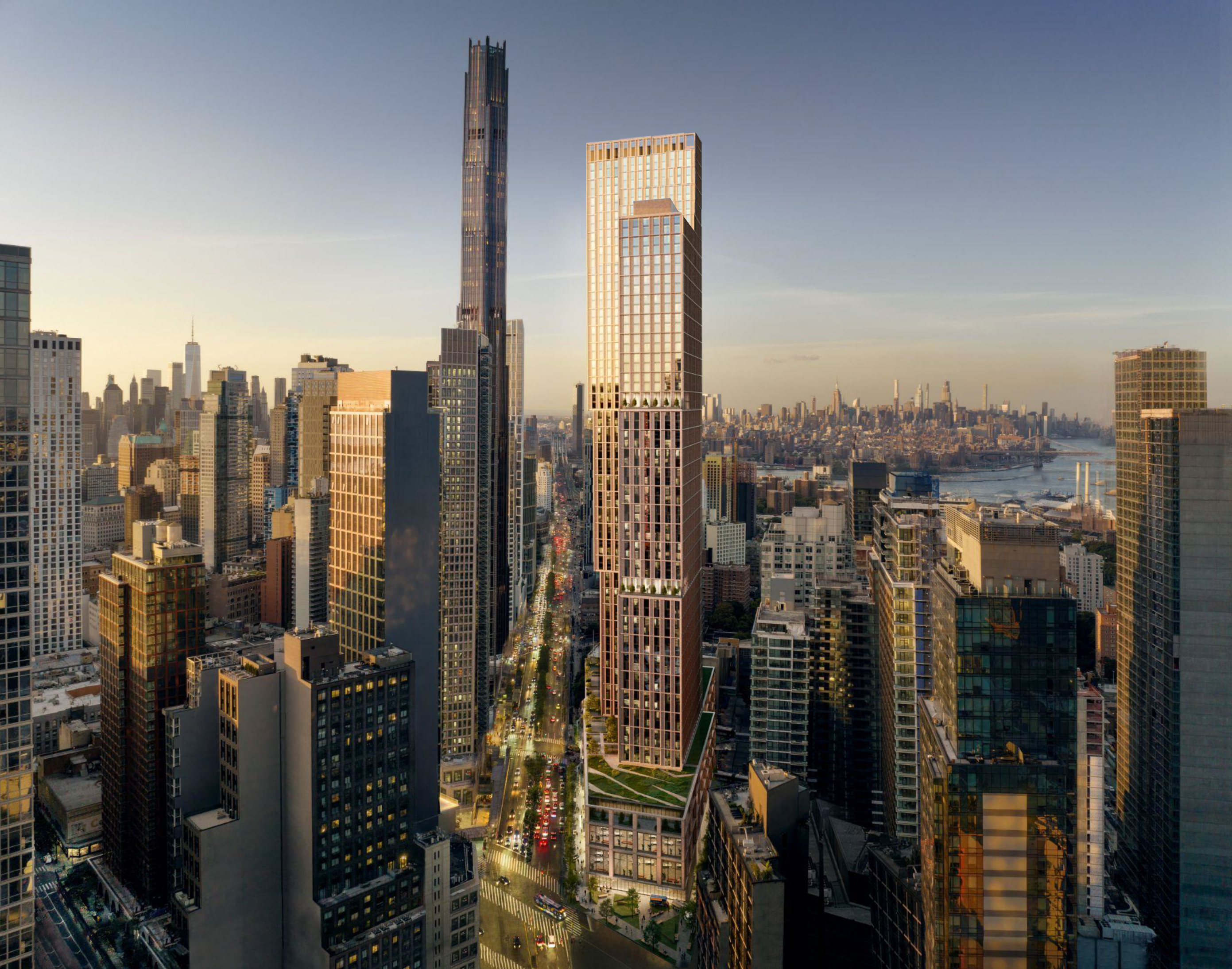 rendering of an aerial view of a skyscraper