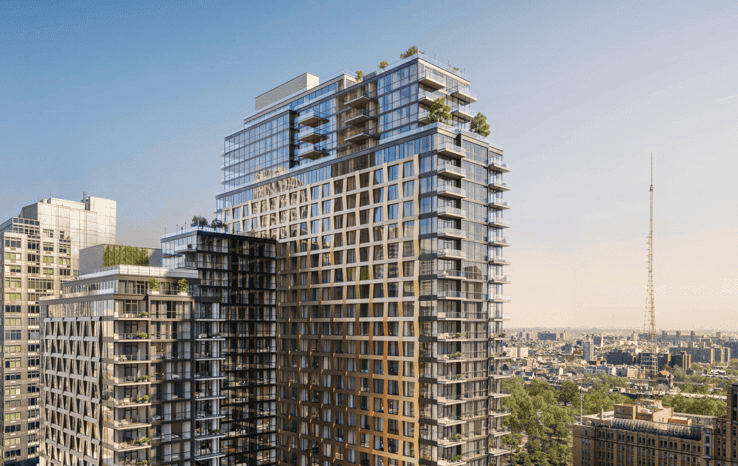 rendering of multi story glass towers at 20 rockwell place