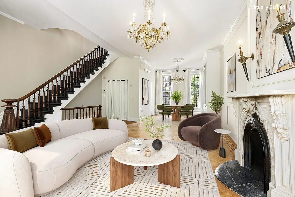 parlor with a marble mantel