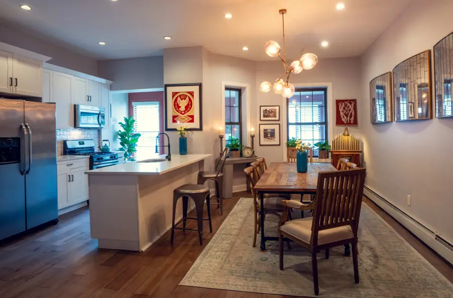 kitchen with white cabinets and an island
