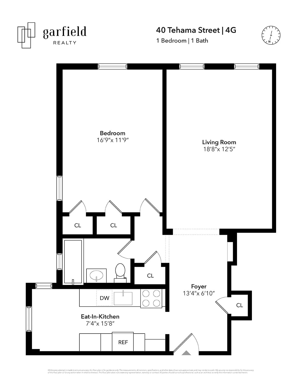 floor plan showing a large foyer, eat in kitchen and four closets