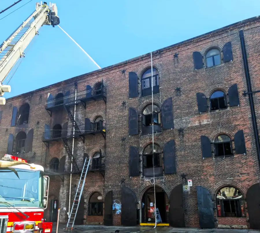 fire truck outside a warehouse