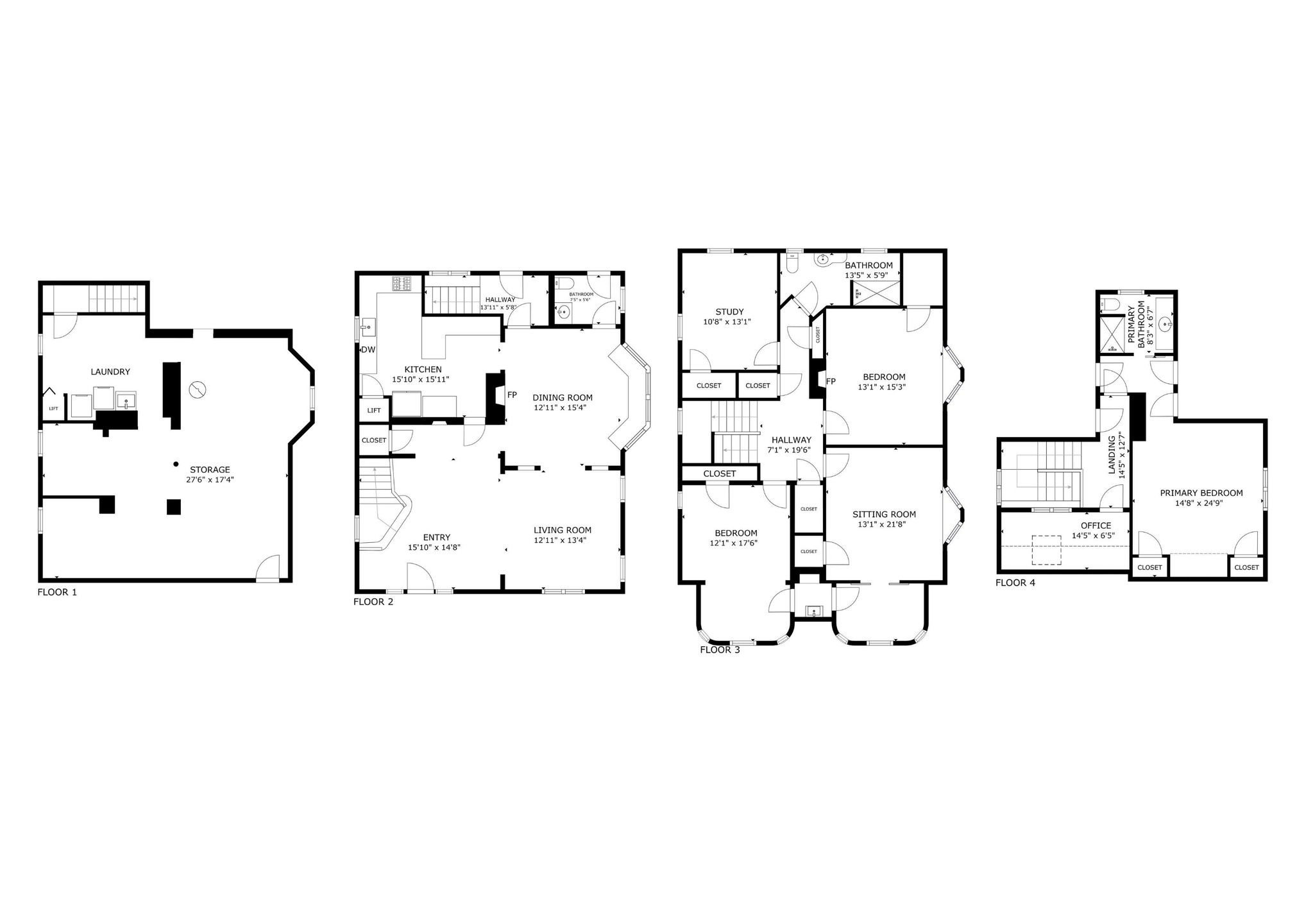 floorplan showing basement and three floors
