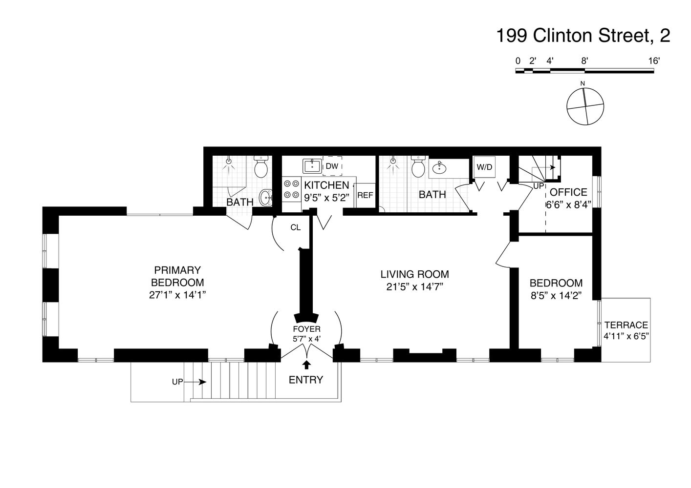 floorplan showing bedrooms on opposite ends of the apartment with living room in between