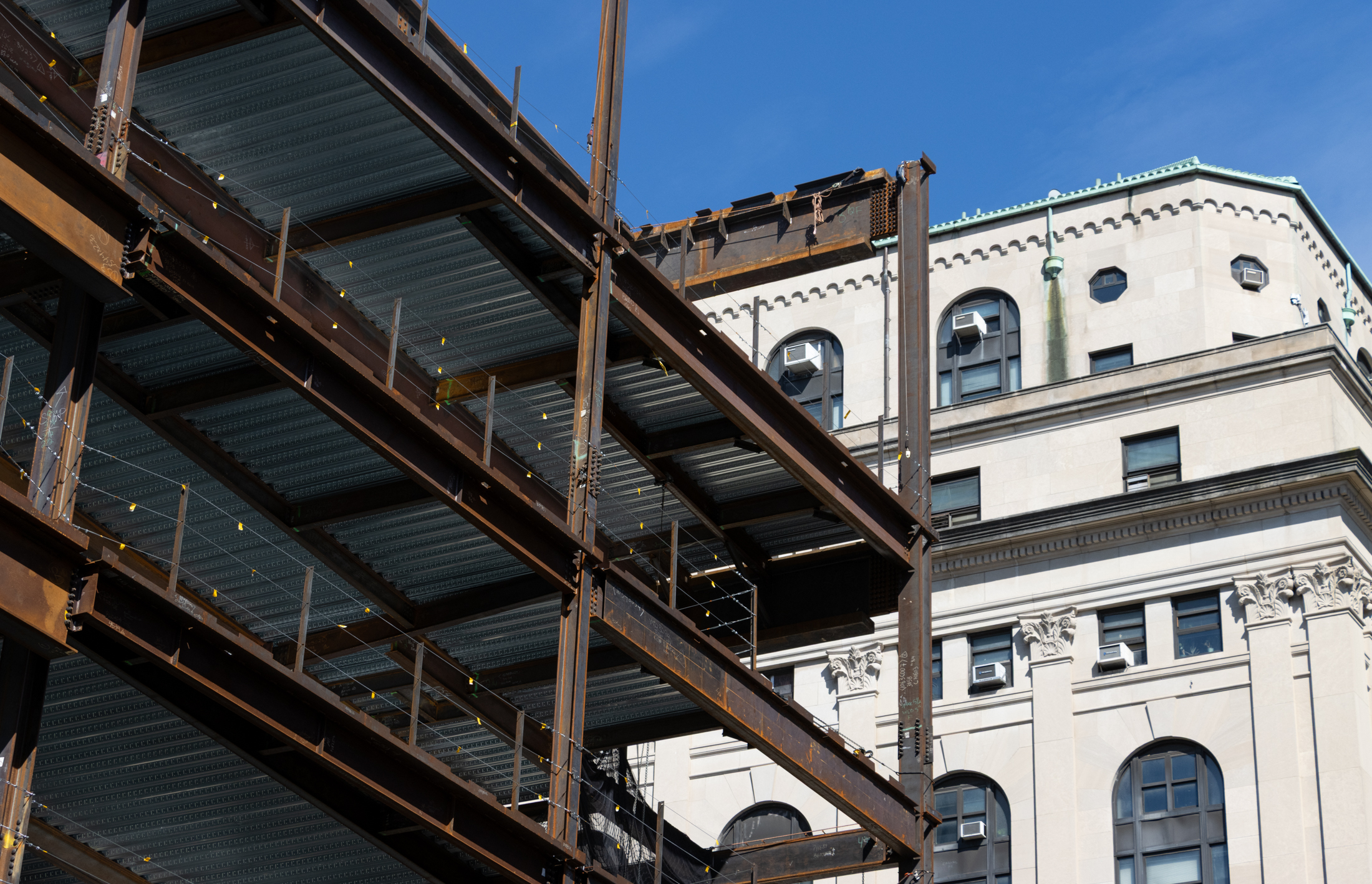 view along smith street of framework for new building
