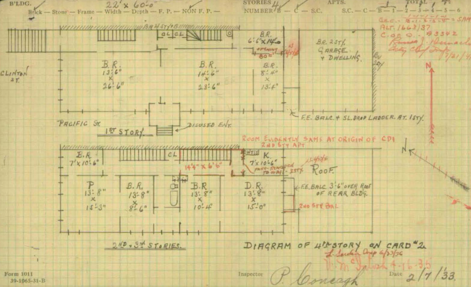 floorplans from 1933 showing bedrooms on the first floor