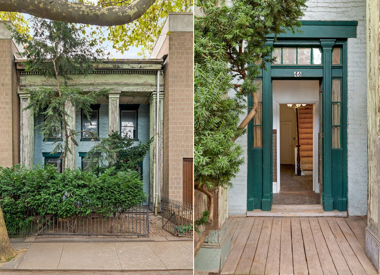 exterior and front door of a house with a columned front
