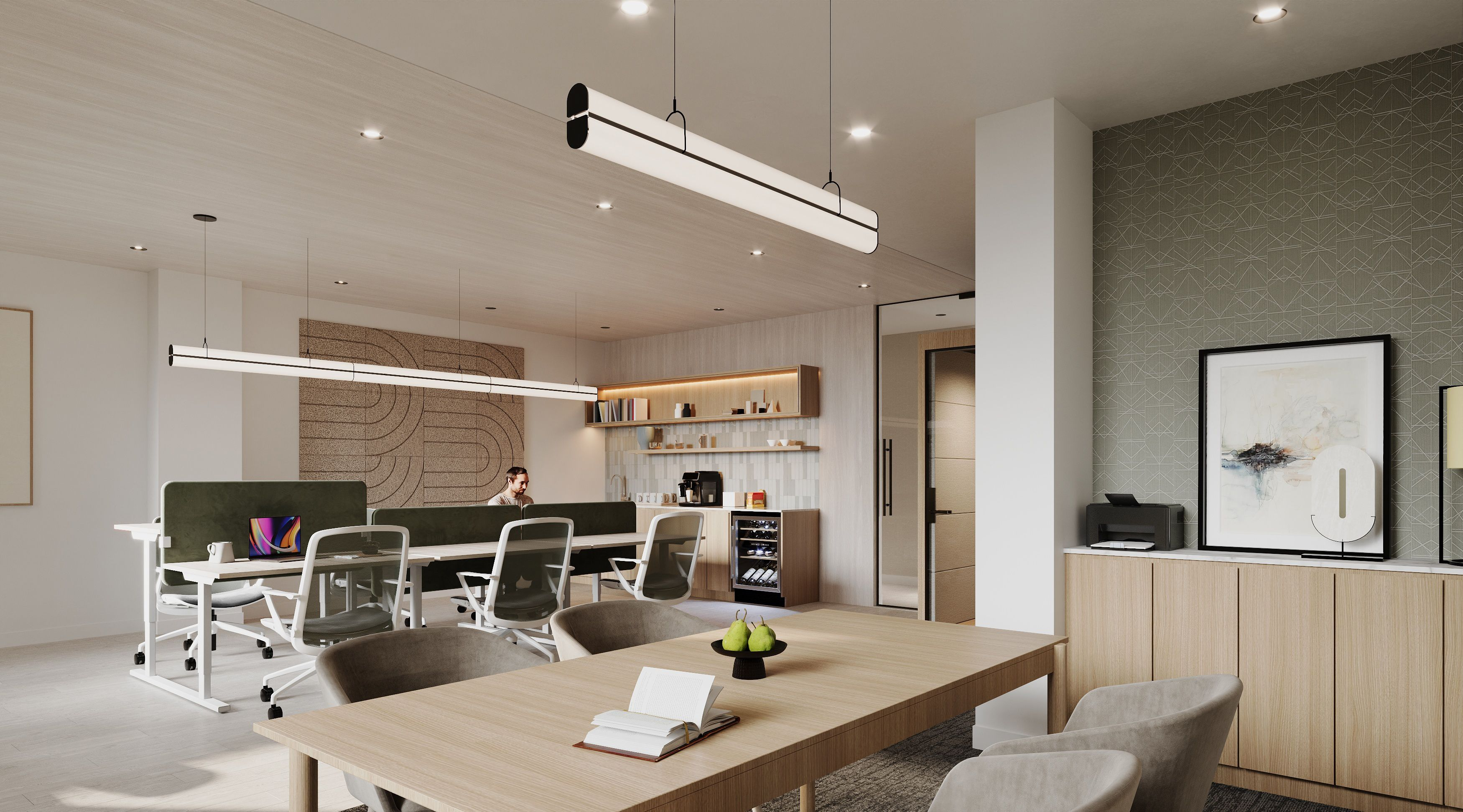 a working lounge with desks