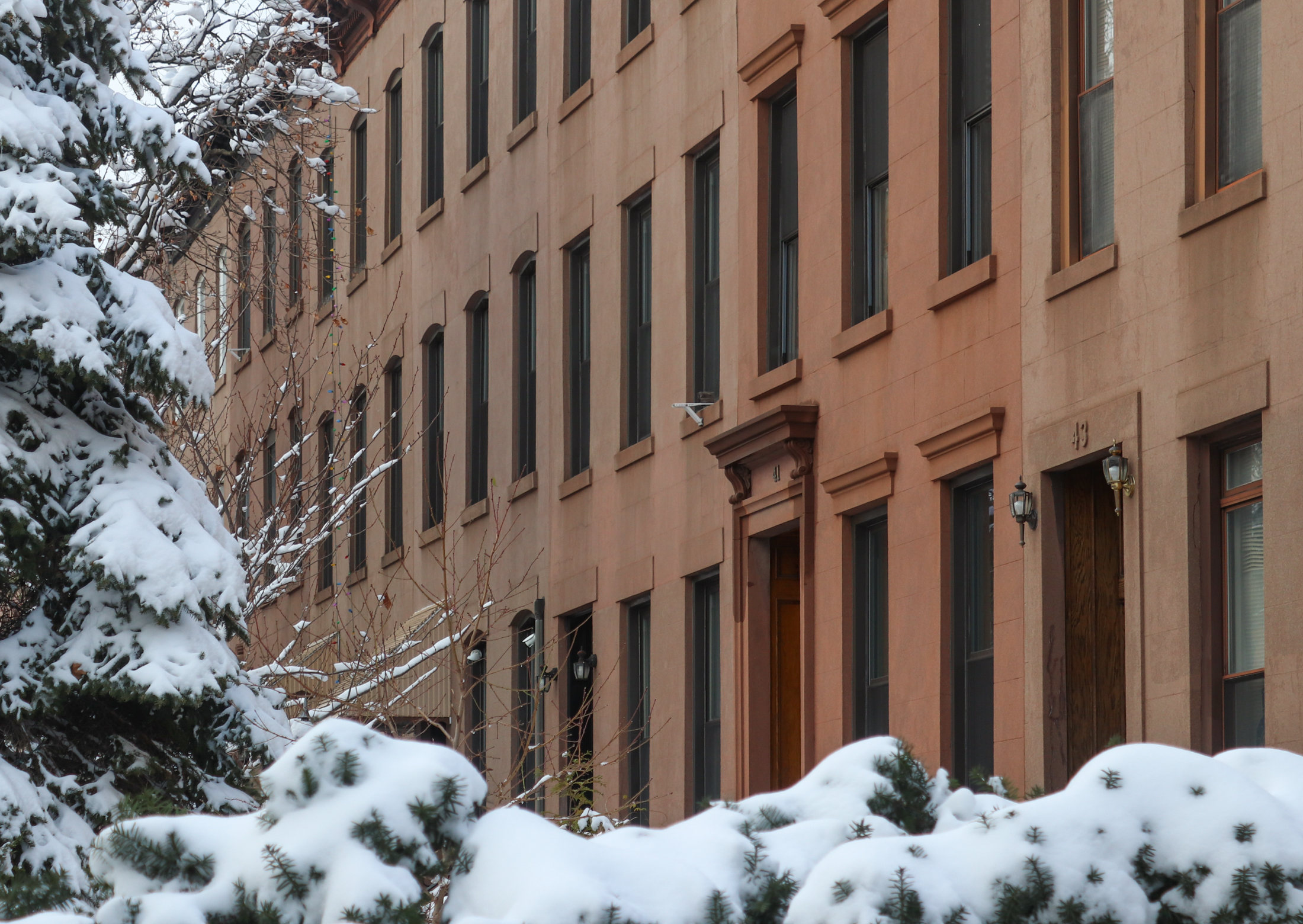brownstones in the winter